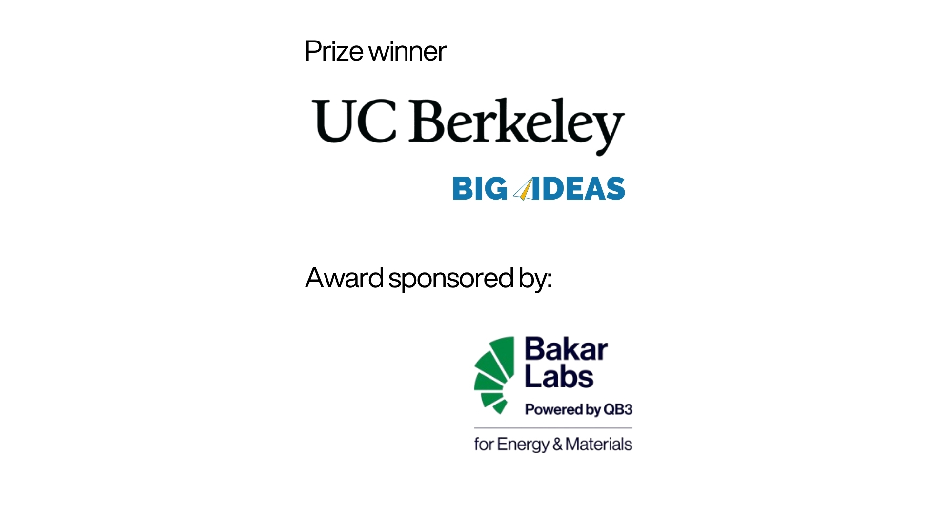 Aether won the UC Berkeley Big Ideas Sustainability and Climate Change Prize, sponsored by Bakar Labs for Energy and Materials