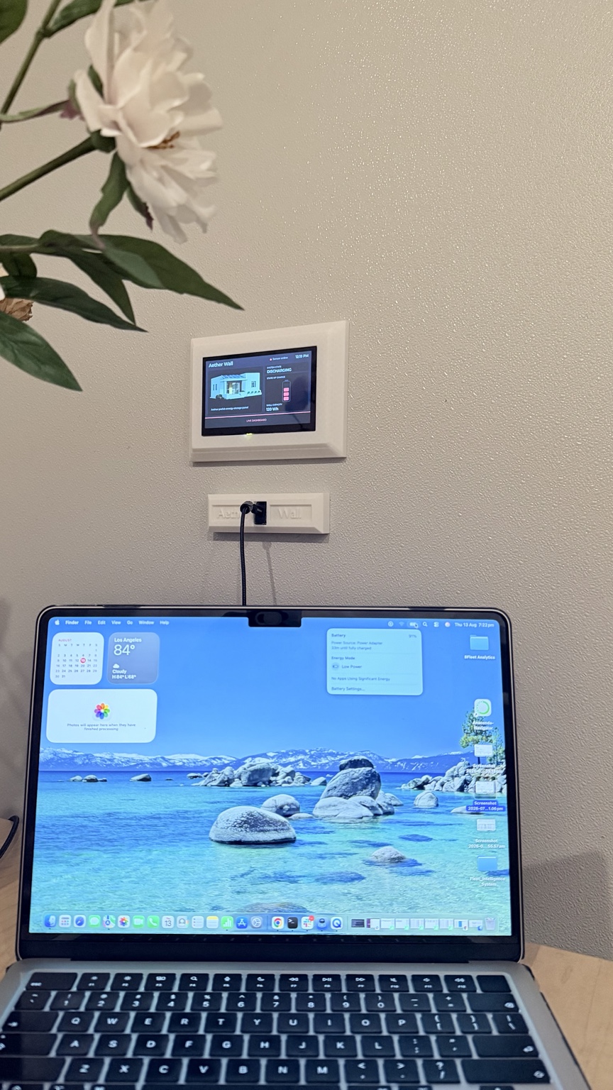 Aether wall supplying a load while the dashboard is visible